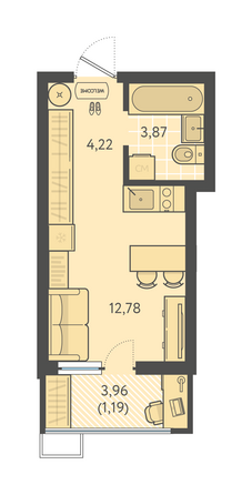 Планировка Студия 22,06 м²