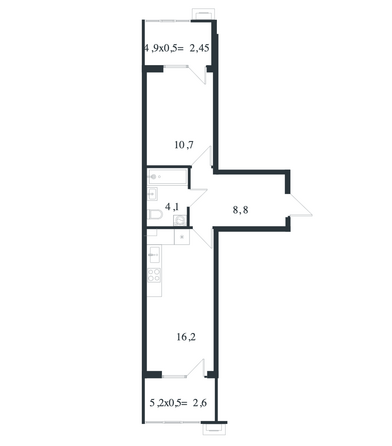 Планировка 1-комн 44,85 м²