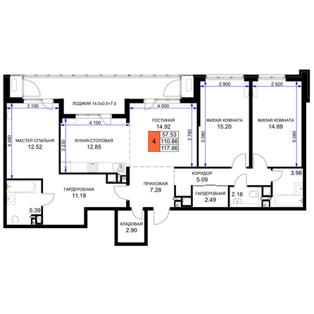 Планировка 4-комн 117,86 м²