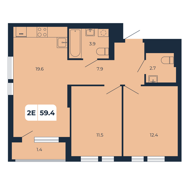 Планировка 2-комн 59,4 м²