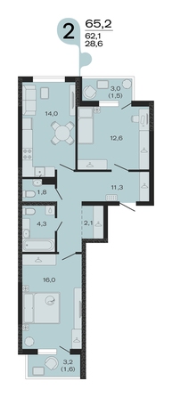 Планировка 2-комн 65,2 м²