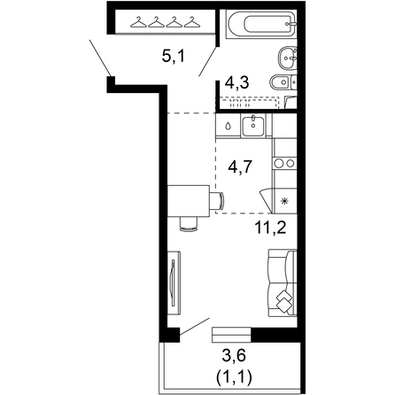 Планировка Студия 25,8 - 26,4 м²