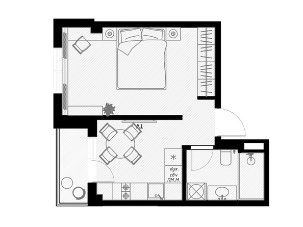 Планировка 1-комн 33,2 м²