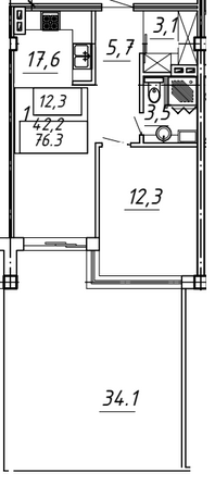 Планировка 1-комн 76,3 м²