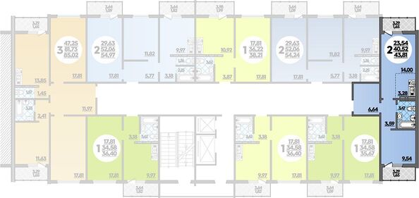 Планировка 2-комн 43,81 м²