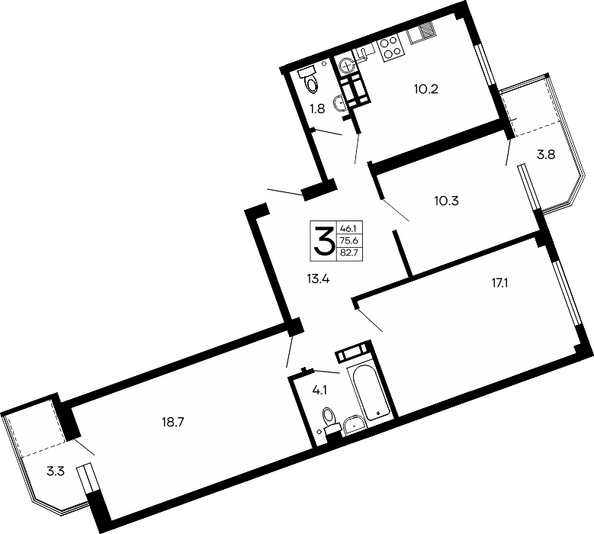 Планировка 3-комн 82,7 м²