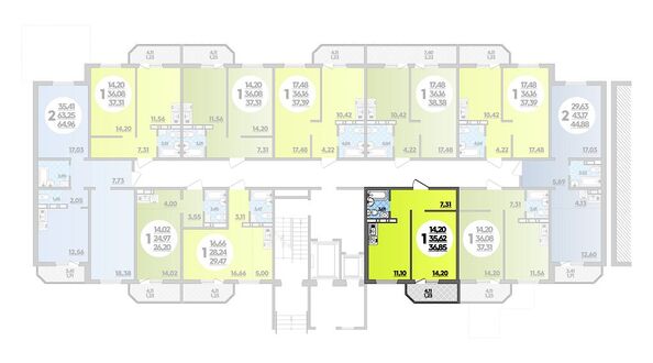 Планировка 1-комн 36,85 м²