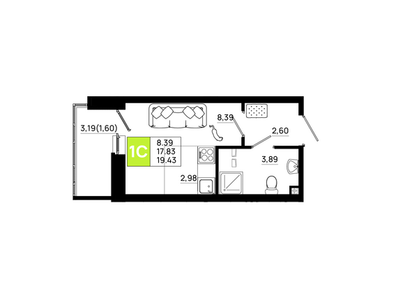 Планировка Студия 18,72 м²