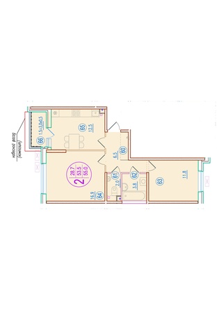 Планировка 2-комн 55 м²