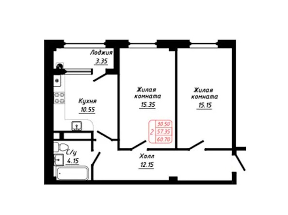 Планировка 2-комн 60,7 м²