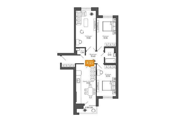 Планировка 3-комн 78,25 м²