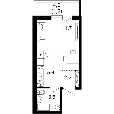 Планировка 1-комн 24,3 м²