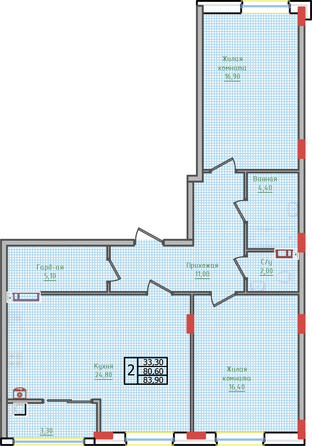 Планировка 2-комн 83,9 м²