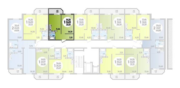 Планировка 1-комн 37,31 м²