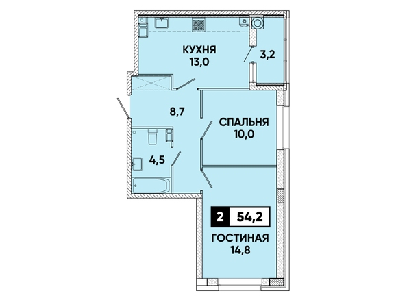 Планировка 2-комн 54,2 м²