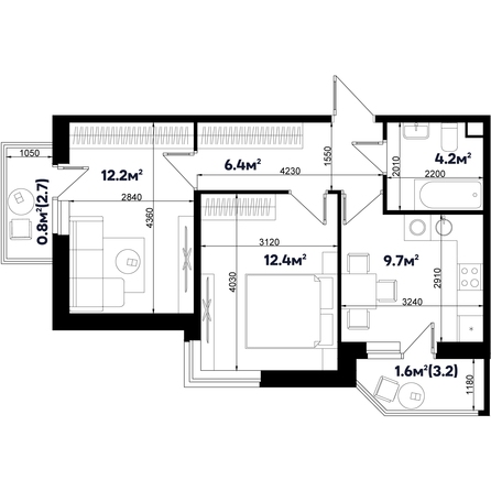 Планировка 2-комн 47,3 м²