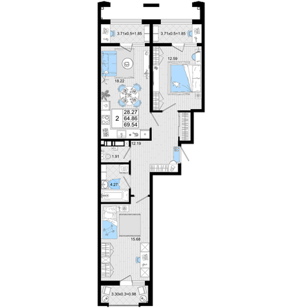 Планировка 2-комн 69,54 м²