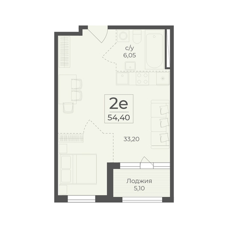 Планировка 2-комн 54,4 м²