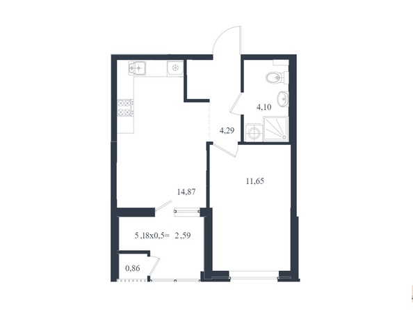 Планировка 1-комн 38,12 - 38,77 м²