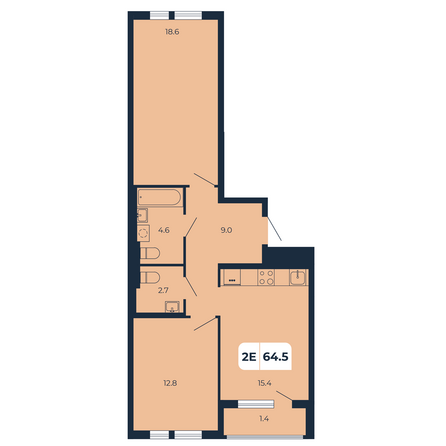 Планировка 2-комн 64,5 м²