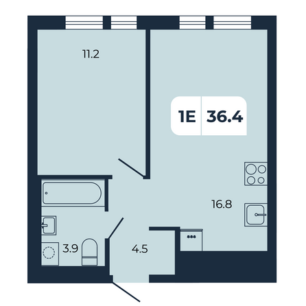 Планировка 1-комн 36,4 м²