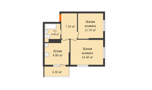 Планировка 2-комн 48,7 м²