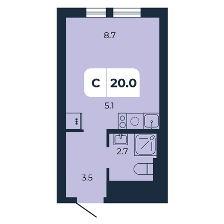 Планировка Студия 20 м²