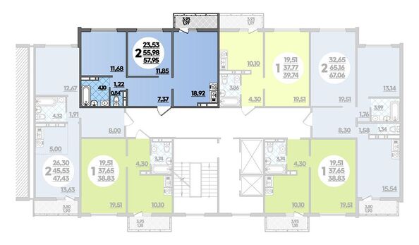 Планировка 2-комн 57,95 м²
