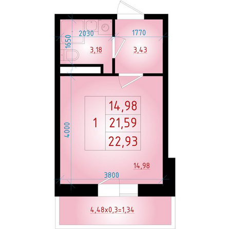 Планировка Студия 22,93 м²