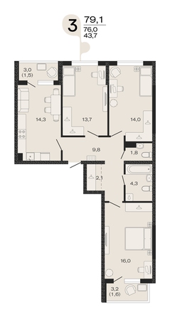 Планировка 3-комн 79,1 м²