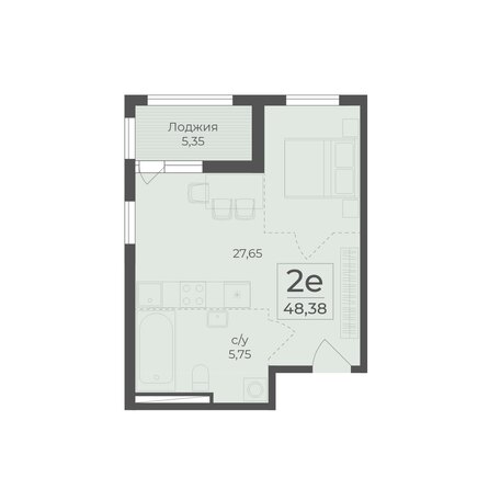 Планировка 2-комн 48,38 м²