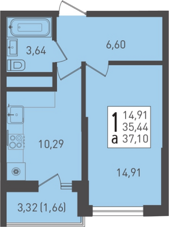 Планировка 1-комн 37,1 м²