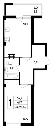 Планировка 1-комн 46,7 м²