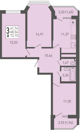 Планировка 3-комн 72,15 м²