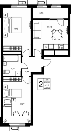 Планировка 3-комн 79,84 м²