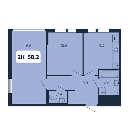 Планировка 2-комн 58,2 м²