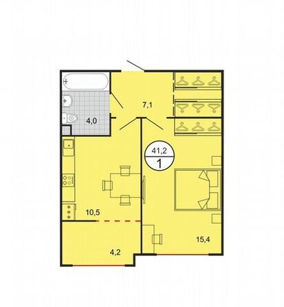 Планировка 1-комн 41,2 м²