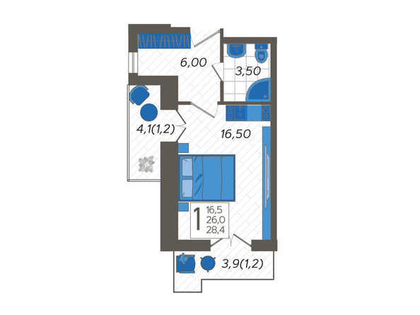 Планировка Студия 28,4 м²