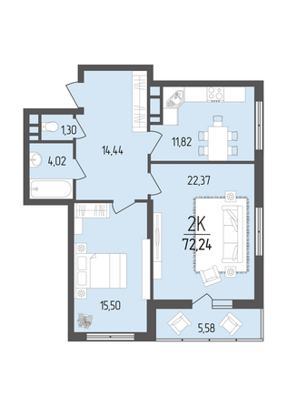 Планировка 2-комн 72,24 м²