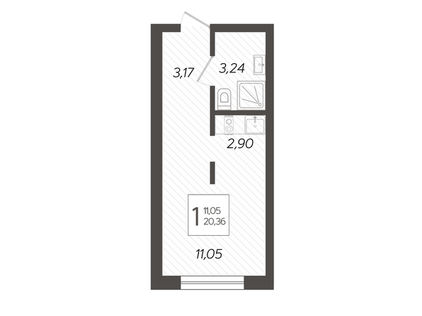 Планировка 1-комн 20,36 м²