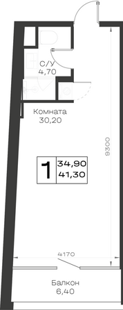 Планировка 1-комн 41,3 м²