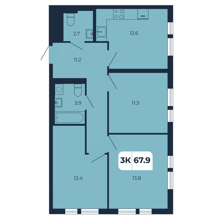 Планировка 3-комн 67,9 м²