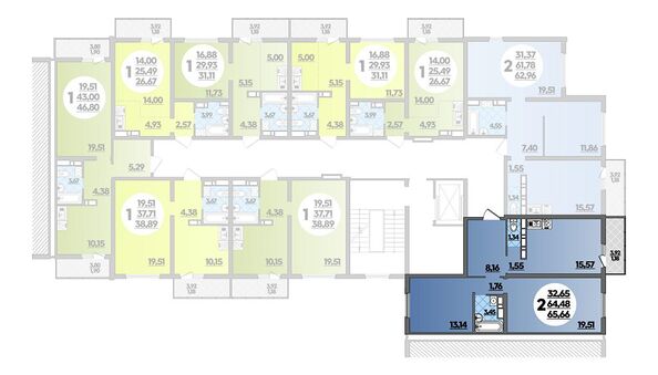 Планировка 2-комн 65,66 м²