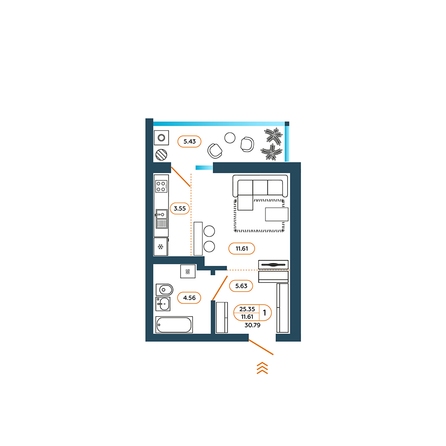 Планировка Студия 30,79 м²