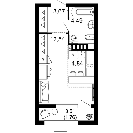 Планировка 1-комн 27,29 м²