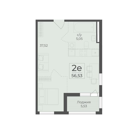 Планировка 2-комн 56,53, 56,56 м²