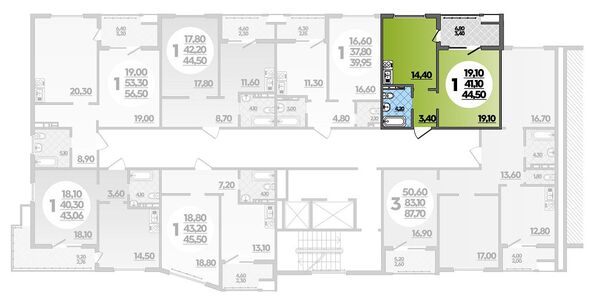 Планировка 1-комн 44,5 м²