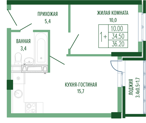 Планировка 1-комн 36,2 м²