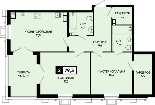 Планировка 1-комн 79,3 м²