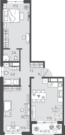 Планировка 2-комн 68,3 м²